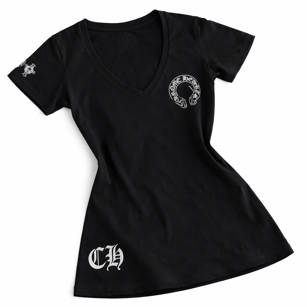 クロムハーツ VネックTシャツ レディース 半袖 フィットシルエット ホワイト/ブラック|クロムハーツ公式アウトレット