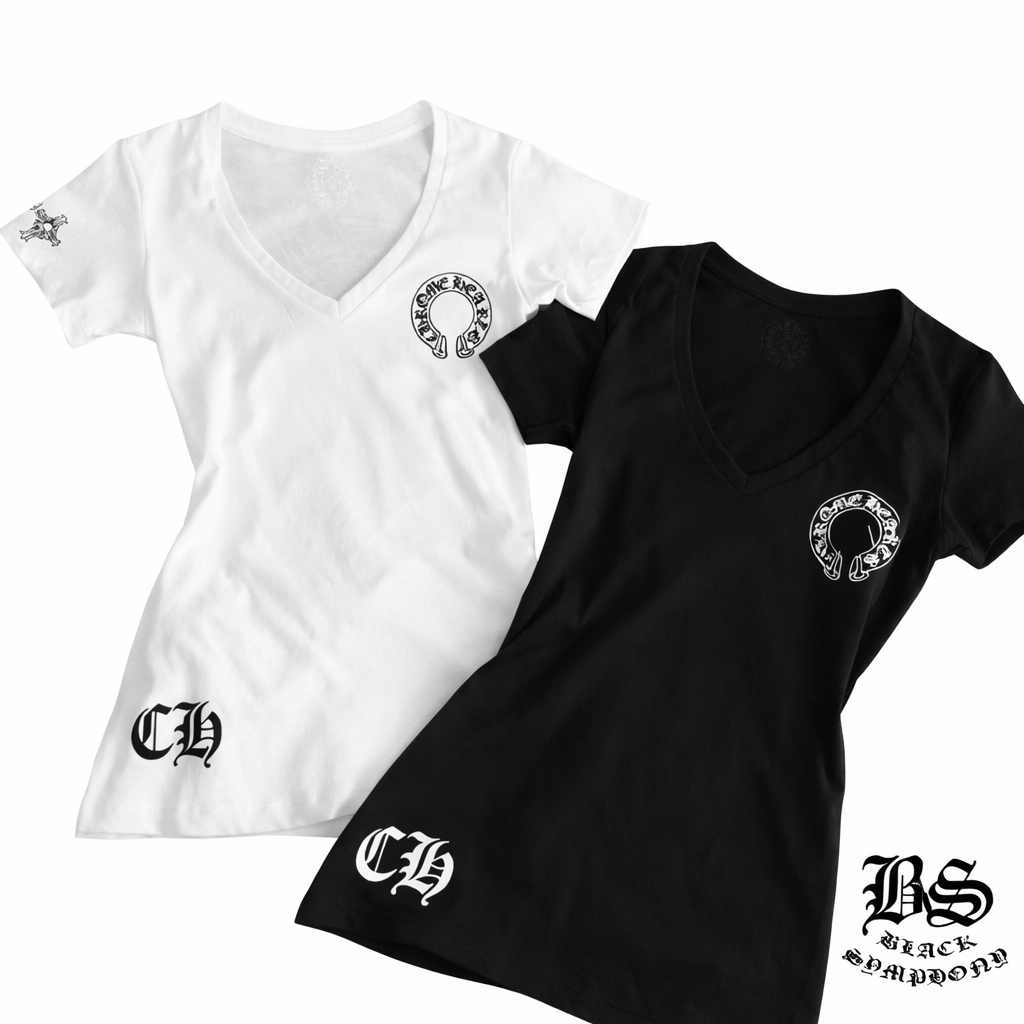 クロムハーツ VネックTシャツ レディース 半袖 フィットシルエット ホワイト/ブラック|クロムハーツ公式アウトレット