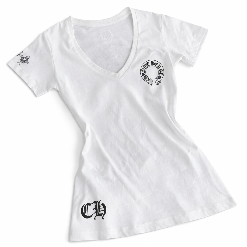 クロムハーツ VネックTシャツ レディース 半袖 フィットシルエット ホワイト/ブラック|クロムハーツ公式アウトレット